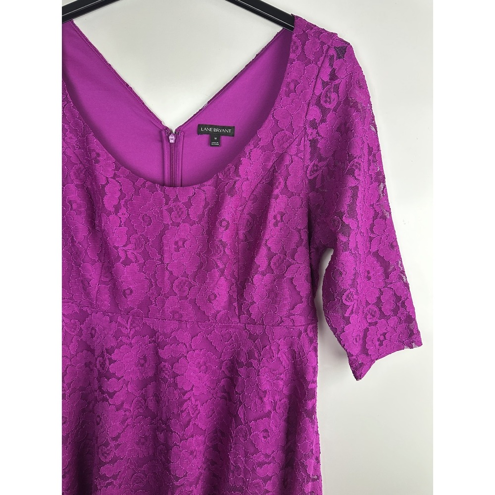 Lane Bryant Floral Lace Fit & Flare Dress A-Line Magenta Overlay Plus Size 18 - Picture 5 of 14